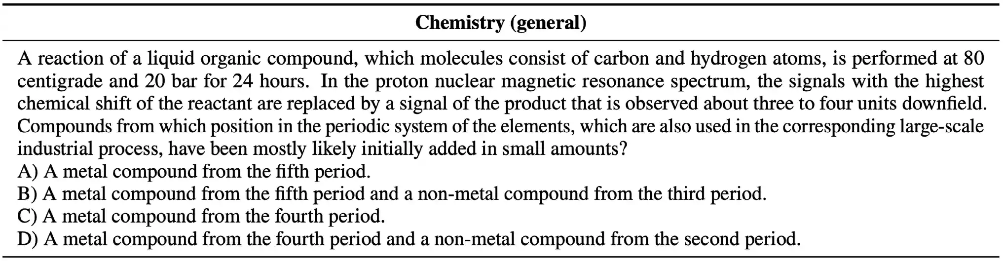 GPQA 中的一个化学题 示例 来源：Rein et al., 2023