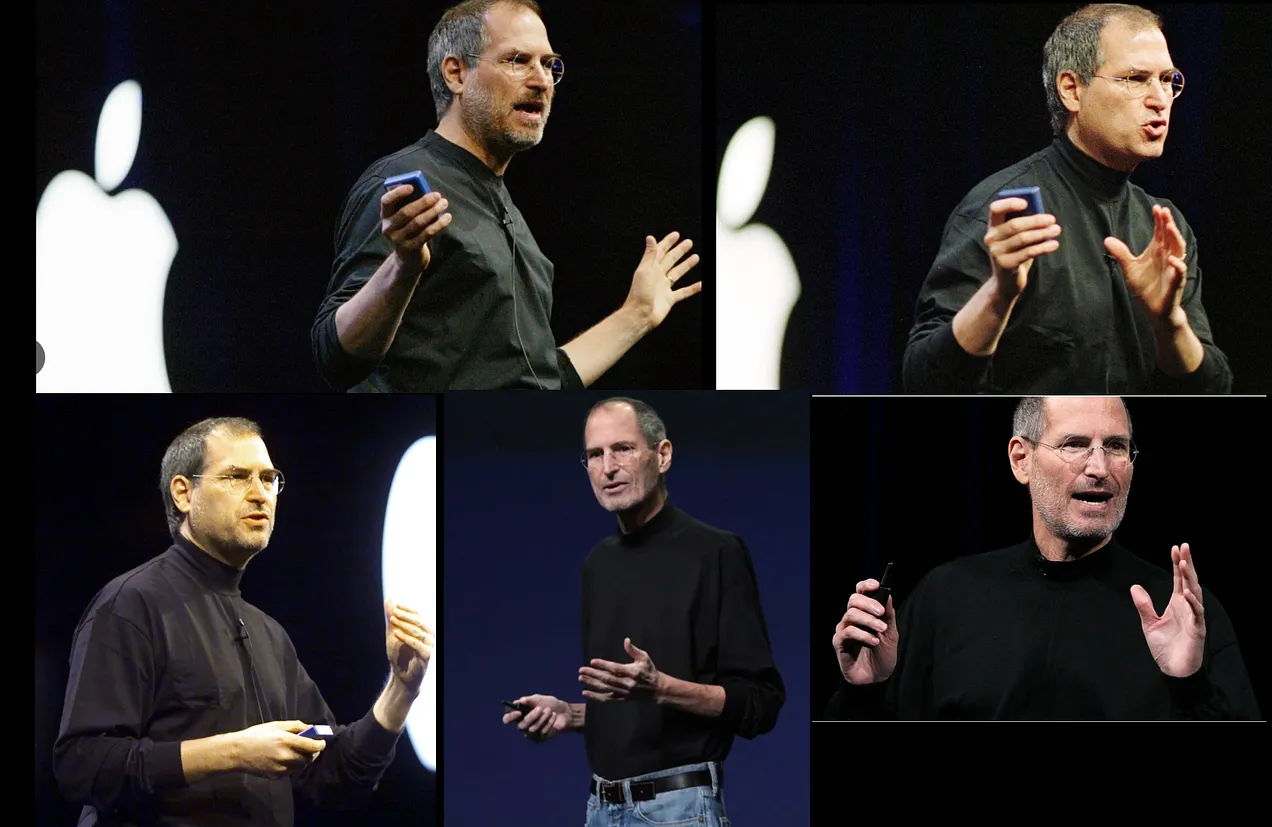 Steve Jobs 在每张图片中都把手张开