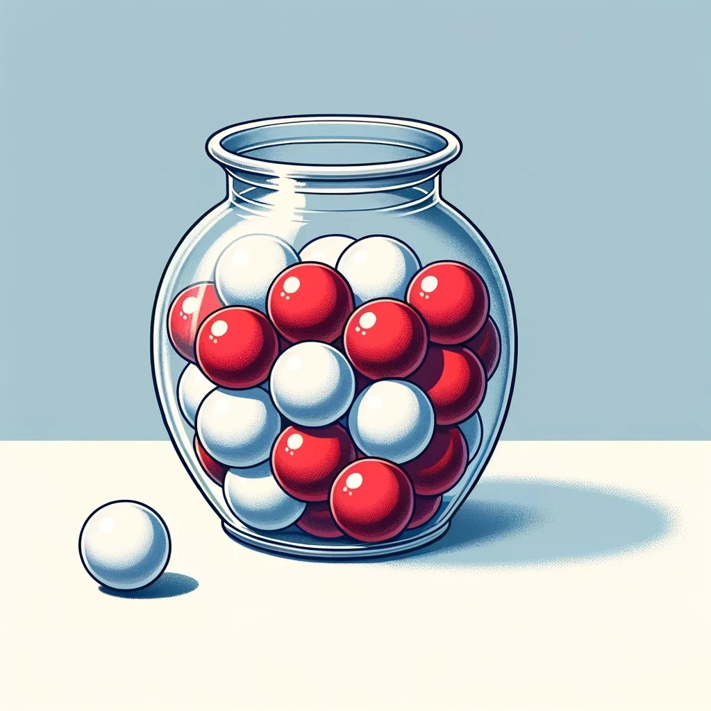 一个装有红色和白色球的瓮，球是不替换抽出的